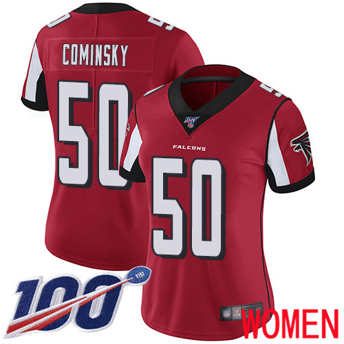 Atlanta Falcons Limited Red Women John Cominsky Home Jersey NFL Football #50 100th Season Vapor Untouchable